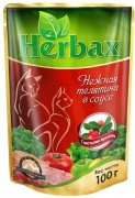 Herbax консервы 100г для кошек Нежная телятина с листьями брусники