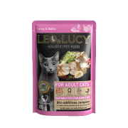 LEO&LUCY холистик 85г кусочки в соусе для кошек с индейкой, кроликом и биодобавками, подходит для стерилизованных