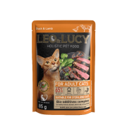 LEO&LUCY холистик 85г кусочки в соусе для кошек с уткой, ягненком и биодобавками, подходит для стерилизованных