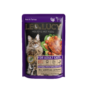 LEO&LUCY холистик 85г кусочки в соусе для кошек с телятиной, индейкой и биодобавками, подходит для стерилизованных