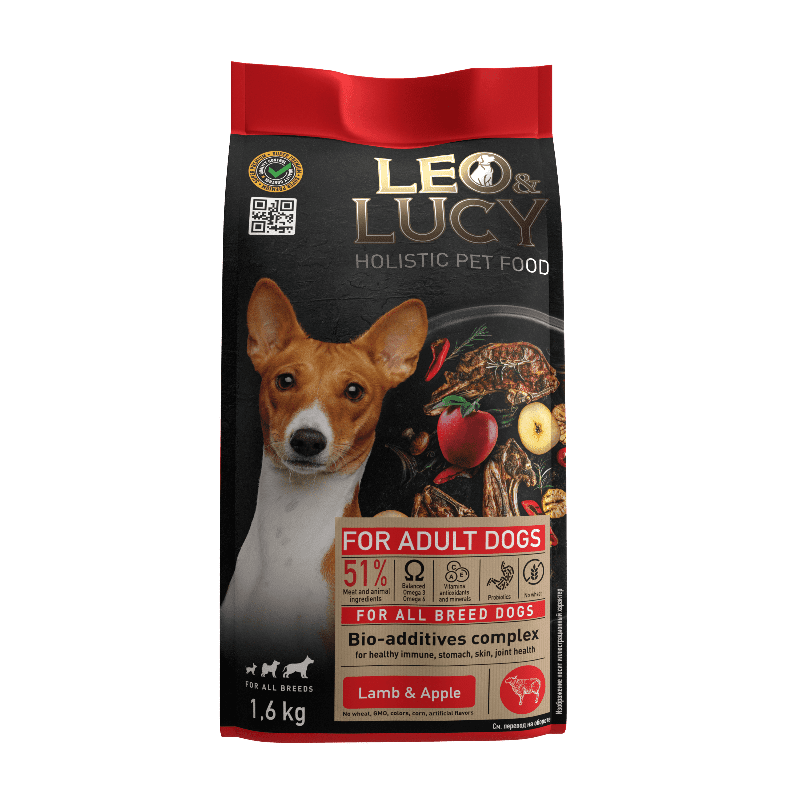 LEO&LUCY холистик 1,6кг. корм для собак всех пород с ягненком, яблоком и биодобавкам