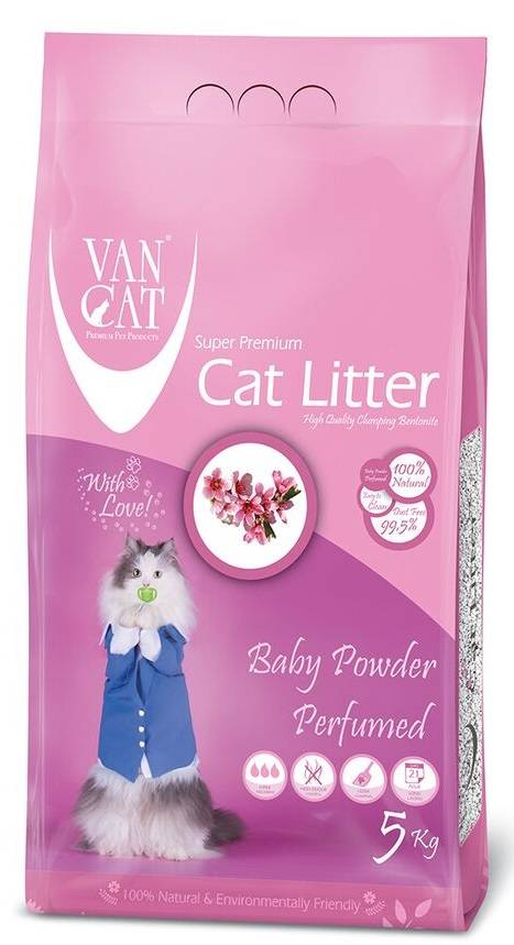 VAN CAT BABY POWDER 5кг Наполнитель комкующийся для кошачьего туалета с ароматом детской присыпки